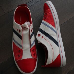 Coach Kids' Slip-On Canvas Sneakers in Red and White